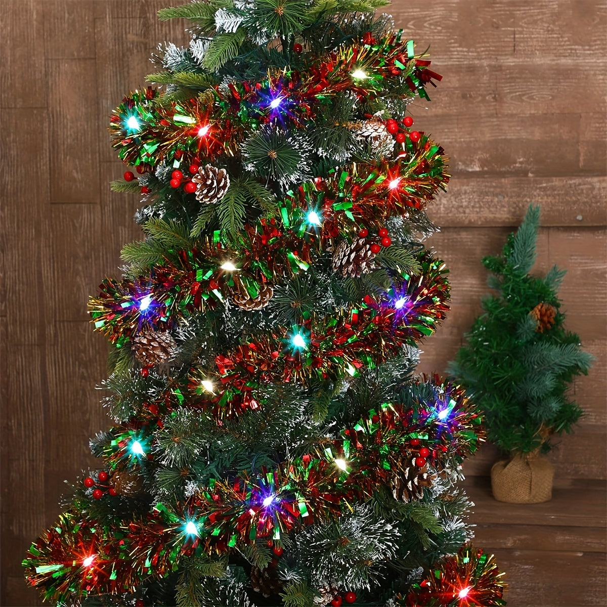 Verlichte kerstslinger met glitter 488 cm en 50 warmwitte LED-lampjes voor feestelijke sfeer binnen en buiten | Sulvida