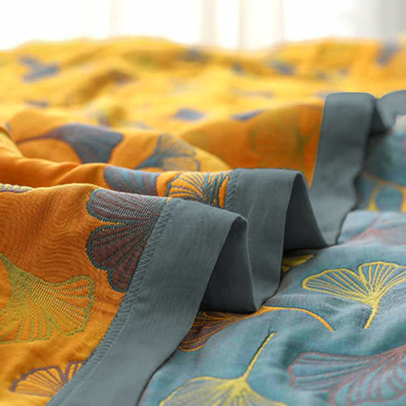 Omkeerbaar Katoenen Quilt Ginkgoblad Patroon - Tweepersoons Dekbed met Kussensloop - Zachte Katoen Sprei voor Bed - Duurzaam Dekbedovertrek | Sulvida