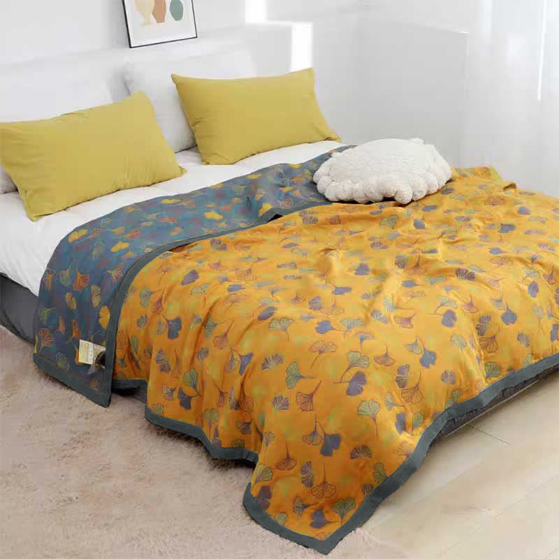 Omkeerbaar Katoenen Quilt Ginkgoblad Patroon - Tweepersoons Dekbed met Kussensloop - Zachte Katoen Sprei voor Bed - Duurzaam Dekbedovertrek | Sulvida