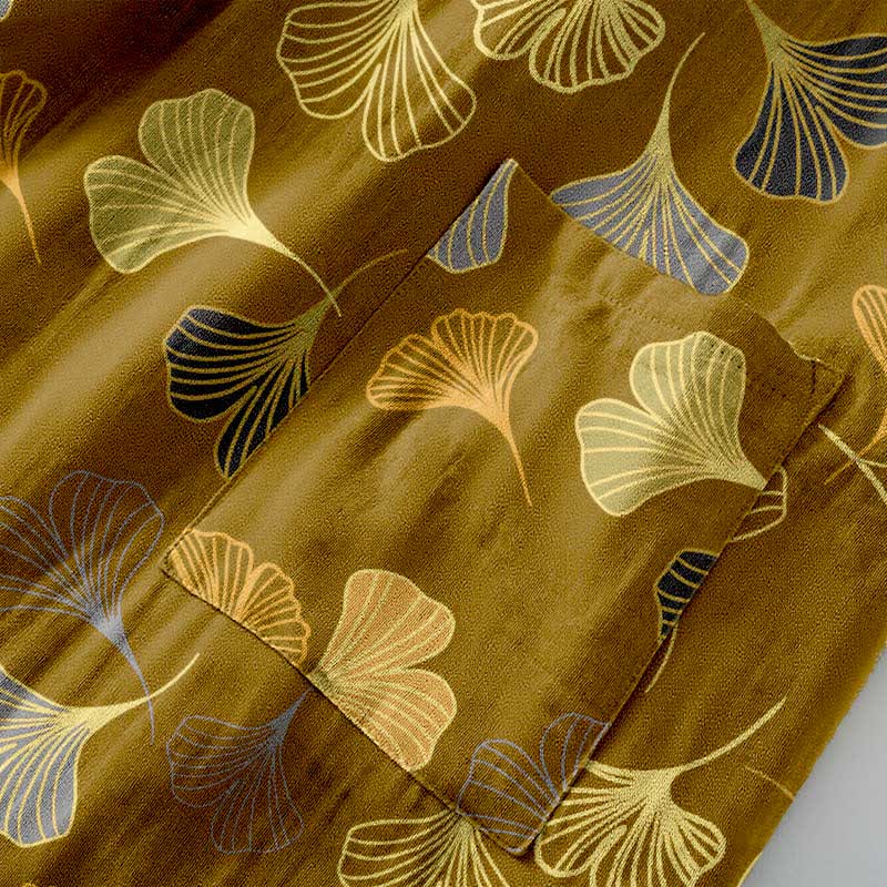 Luxe Katoenen Gaas Kimono Badjas met Ginkgo Biloba Print | Lichtgewicht Ochtendjas voor Dames en Heren | Ademend Dubbellaags Gaasweefsel | Sulvida