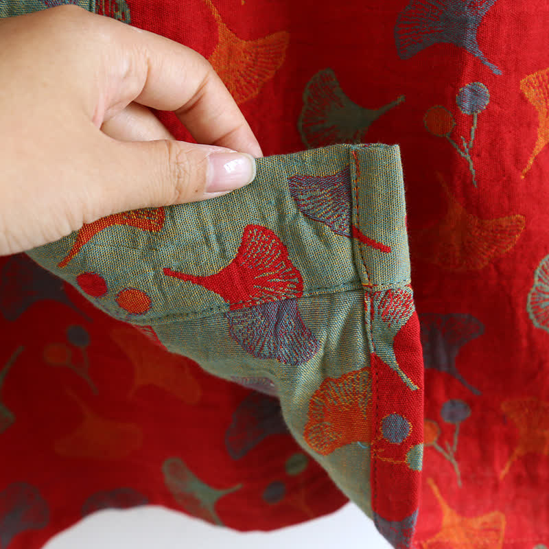 Katoenen Kimono Badjas met Ginko-Motief – Tweekleurige Ochtendjas van Ademende Katoenen Gaas – Unisex Nachtjapon met Verstelbare Taille voor Dames en Heren | Sulvida