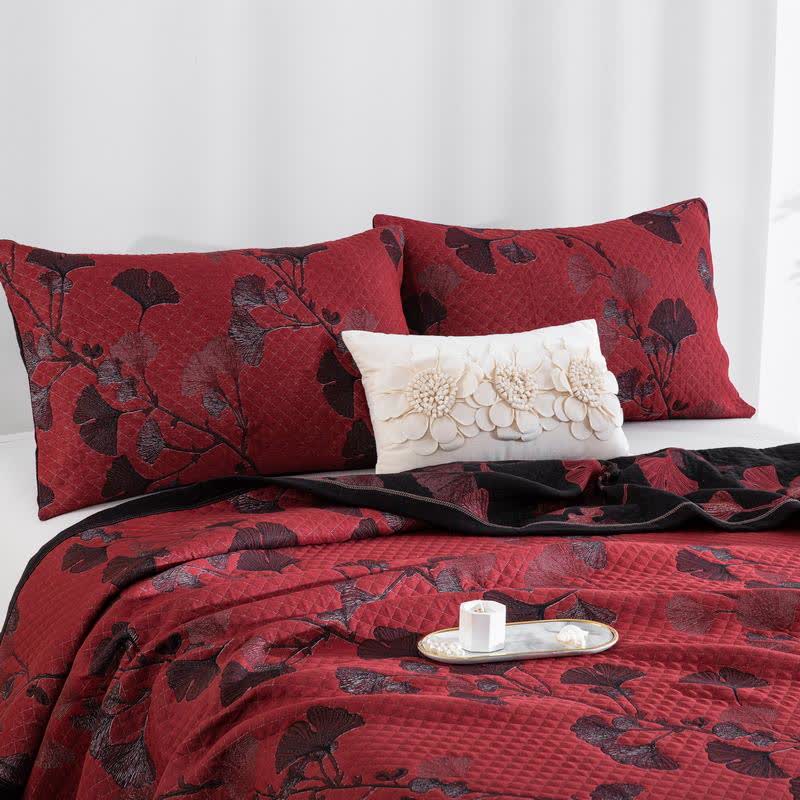 Omkeerbaar Quilt Dekbed met Ginkgo Blad Patroon 100% Katoen Zacht Ademend Tweezijdig Beddengoed voor Alle Seizoenen Slaapkamer | Sulvida
