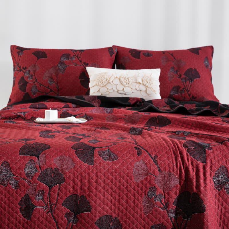 Omkeerbaar Quilt Dekbed met Ginkgo Blad Patroon 100% Katoen Zacht Ademend Tweezijdig Beddengoed voor Alle Seizoenen Slaapkamer | Sulvida