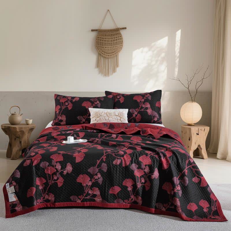 Omkeerbaar Quilt Dekbed met Ginkgo Blad Patroon 100% Katoen Zacht Ademend Tweezijdig Beddengoed voor Alle Seizoenen Slaapkamer | Sulvida