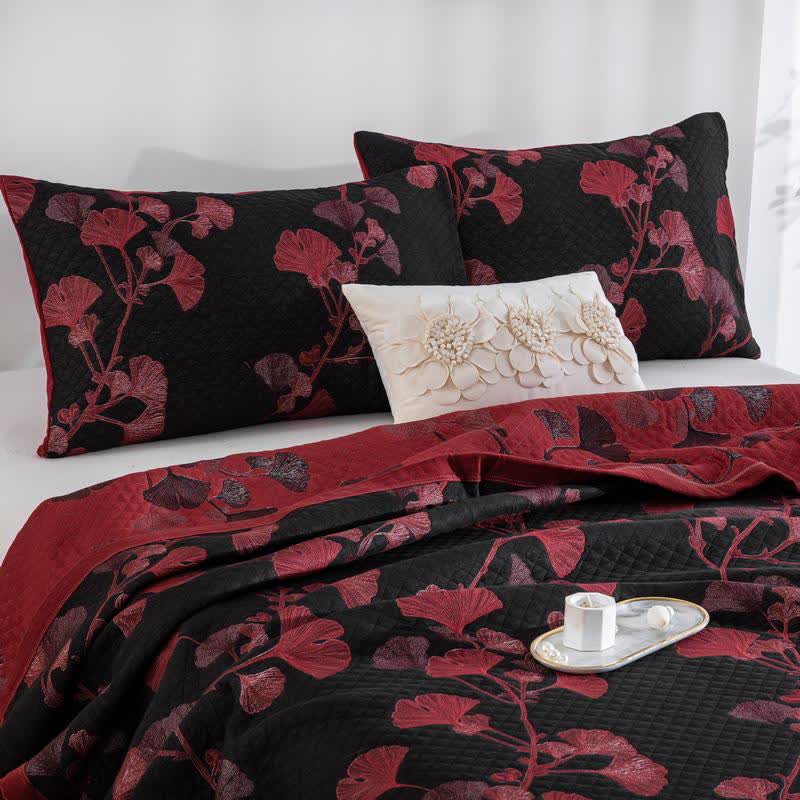 Omkeerbaar Quilt Dekbed met Ginkgo Blad Patroon 100% Katoen Zacht Ademend Tweezijdig Beddengoed voor Alle Seizoenen Slaapkamer | Sulvida