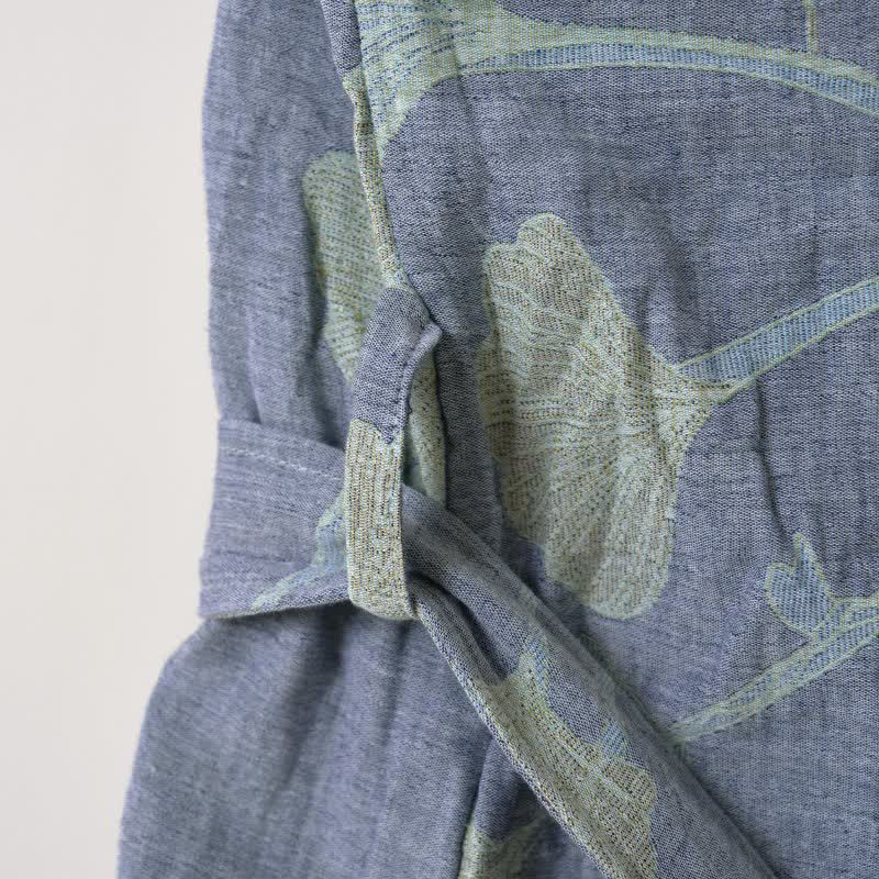 Organisch Katoenen Kimono Badjas met Ginkgo Bladeren Patroon – Omkeerbaar Tweekleurig Design voor Dames en Heren – Luchtige Gaas Kwaliteit – Luxe Loungewear met Bijpassende Riem | Sulvida