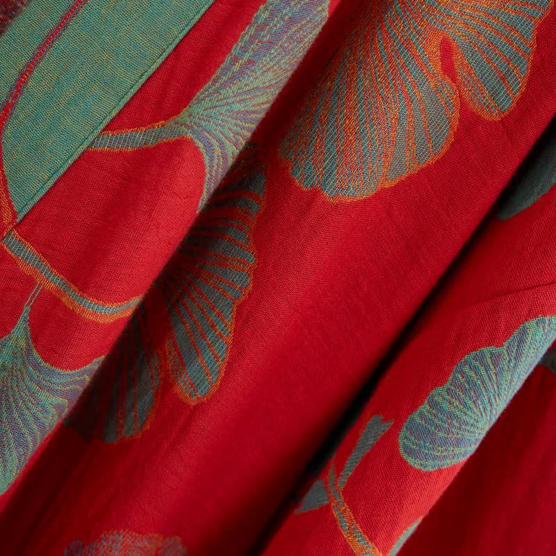Organisch Katoenen Kimono Badjas met Ginkgo Bladeren Patroon – Omkeerbaar Tweekleurig Design voor Dames en Heren – Luchtige Gaas Kwaliteit – Luxe Loungewear met Bijpassende Riem | Sulvida