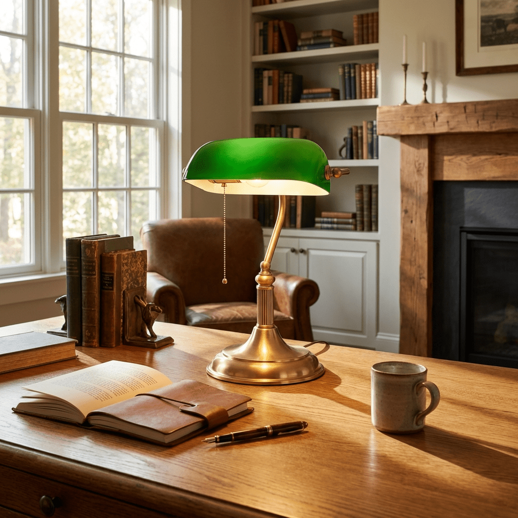Bankierslamp Messing Groen Glas Klassiek Bureaulamp Leeslamp Sfeerlicht Dimbaar Notarislamp Retro Tafellamp | Sulvida
