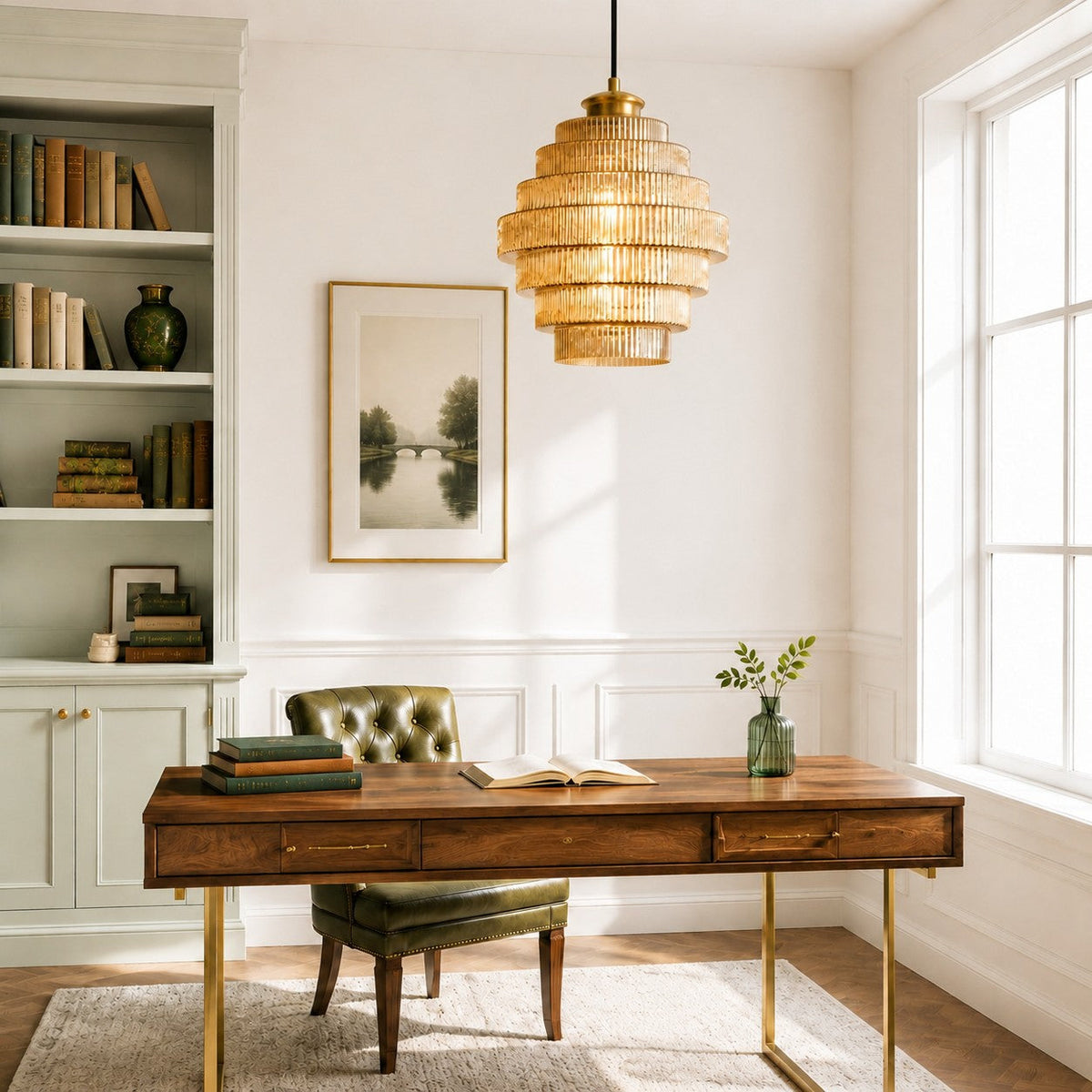 Geribbelde glazen hanglamp gelaagd flessendesign Art Deco vintage eetkamer keuken woonkamer slaapkamer | Sulvida