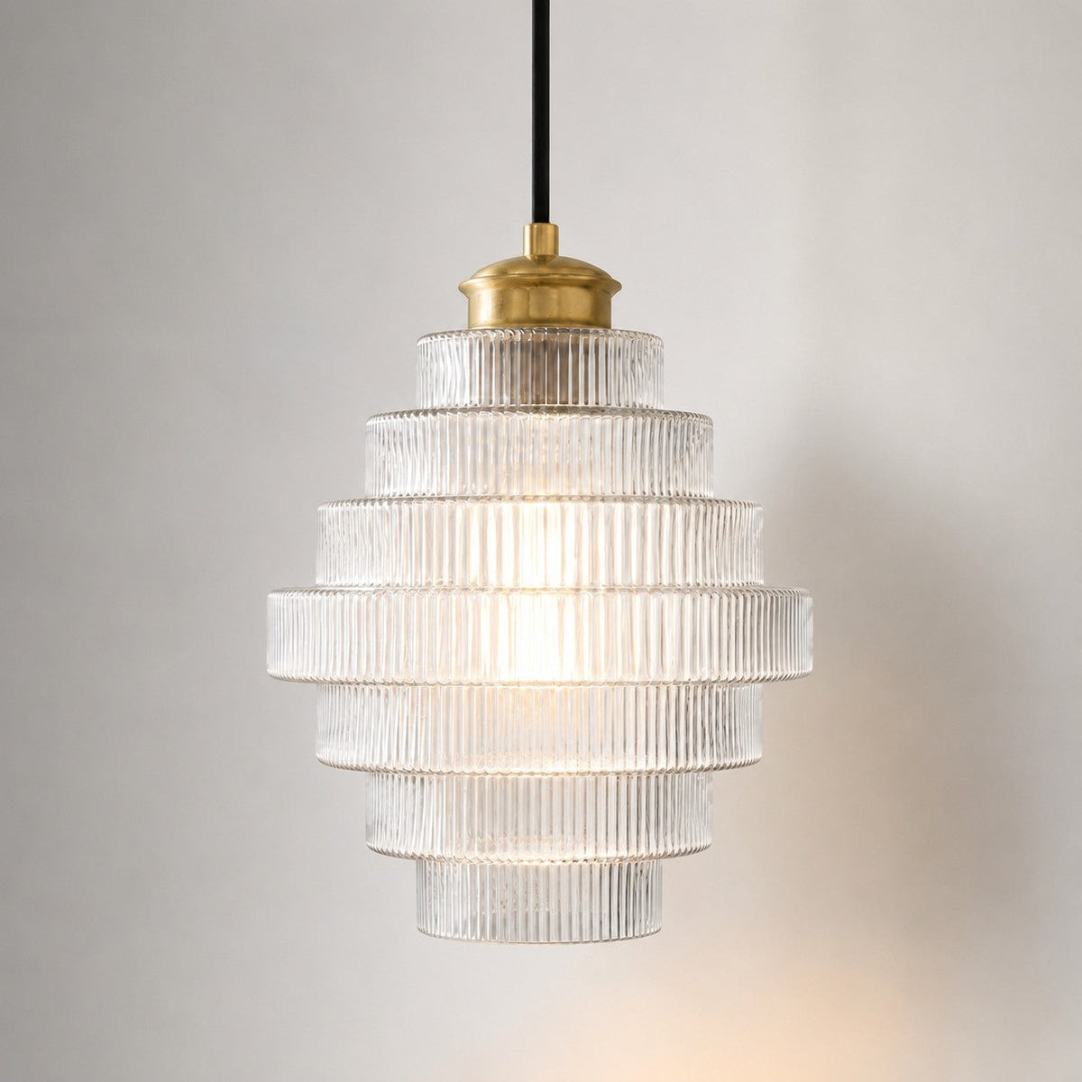 Geribbelde glazen hanglamp gelaagd flessendesign Art Deco vintage eetkamer keuken woonkamer slaapkamer | Sulvida