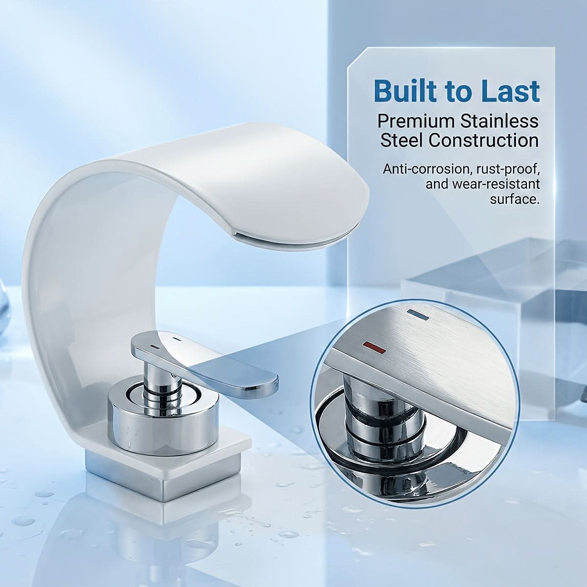 Mitigeur de lavabo à effet cascade, chromé, design moderne, kit de robinetterie, eau chaude et froide, valve en céramique, salle de bains | Sulvida