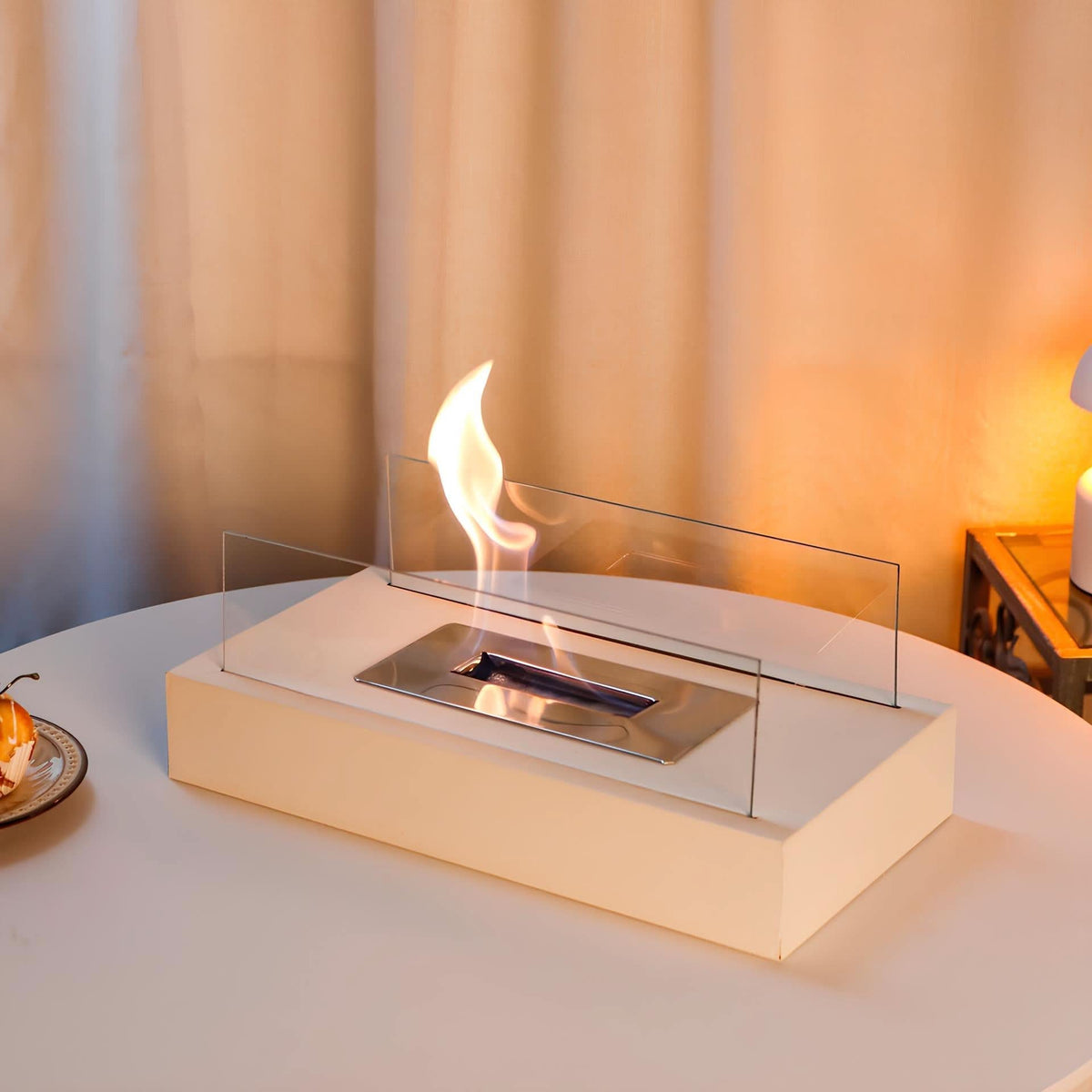 Tafelkachel met bioethanol glas en staal 28 × 14 cm sfeervolle kaarsvlam sfeervuur decoratief voor binnen buiten | Sulvida