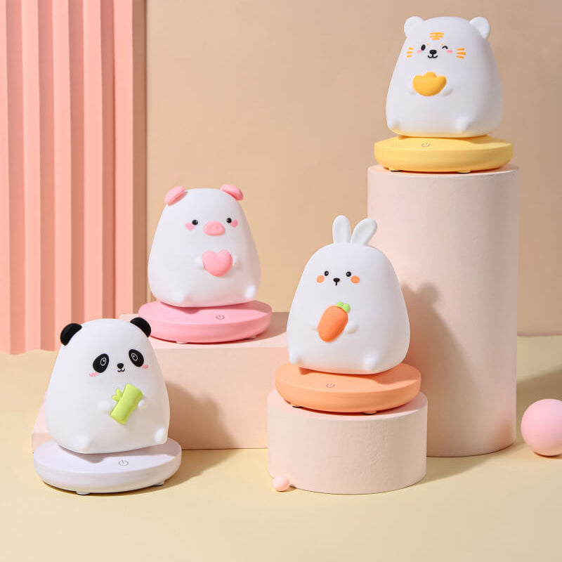 LED Nachtlampje Dierenfiguur Siliconen | Tijger Konijn Panda Varken Touch Bediening Soft Glow Kinderkamer Cadeau | Sulvida