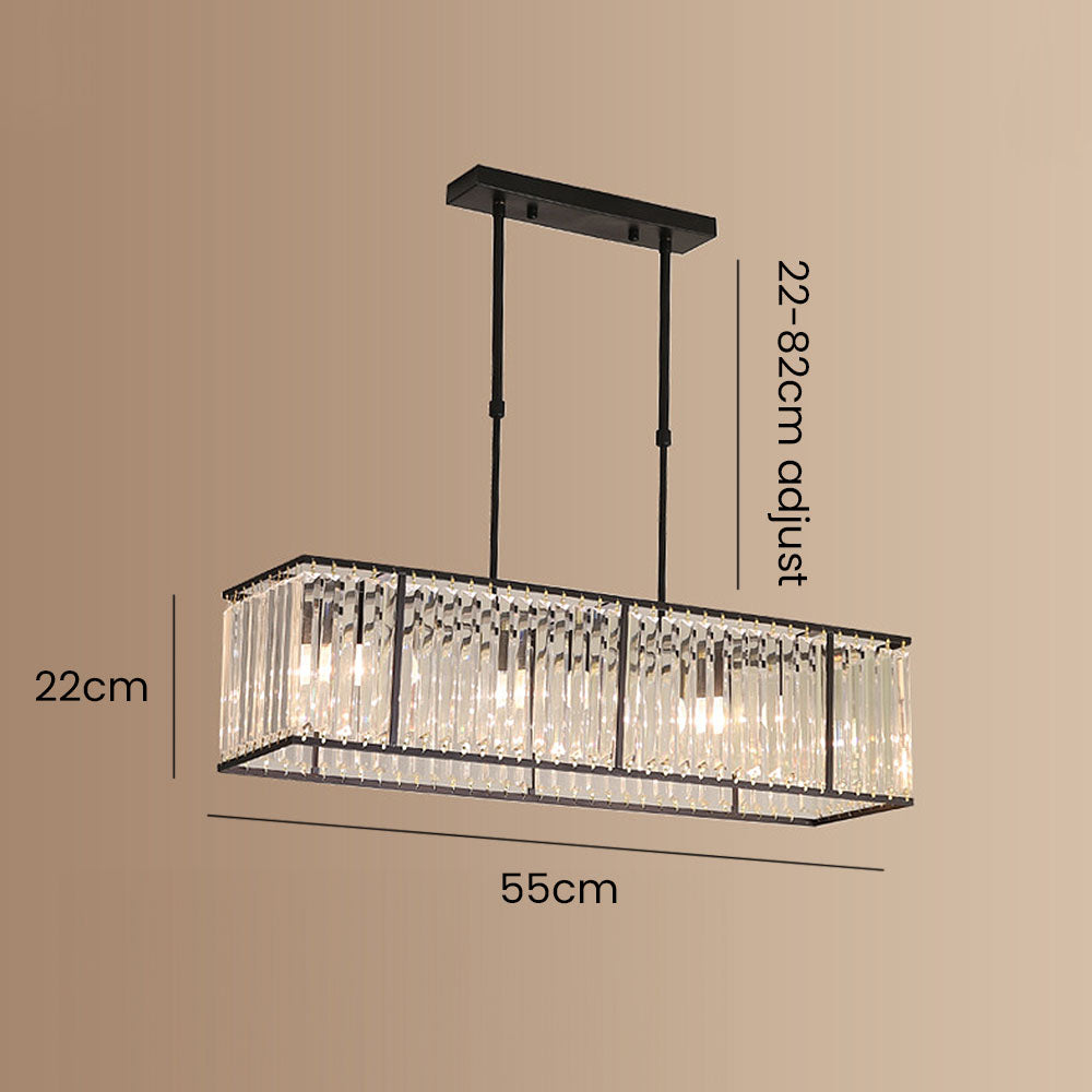 Kristallen Kroonluchter Rechthoekig met E14 Fitting Zwart Goud Eetkamer Keukeneiland Hanglamp Modern | Sulvida