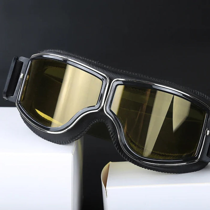 Motorgoggles Leer Vintage Aviator Over Bril Motorrijden Ski Bescherming UV Windscherm Verstelbaar Retro | Sulvida