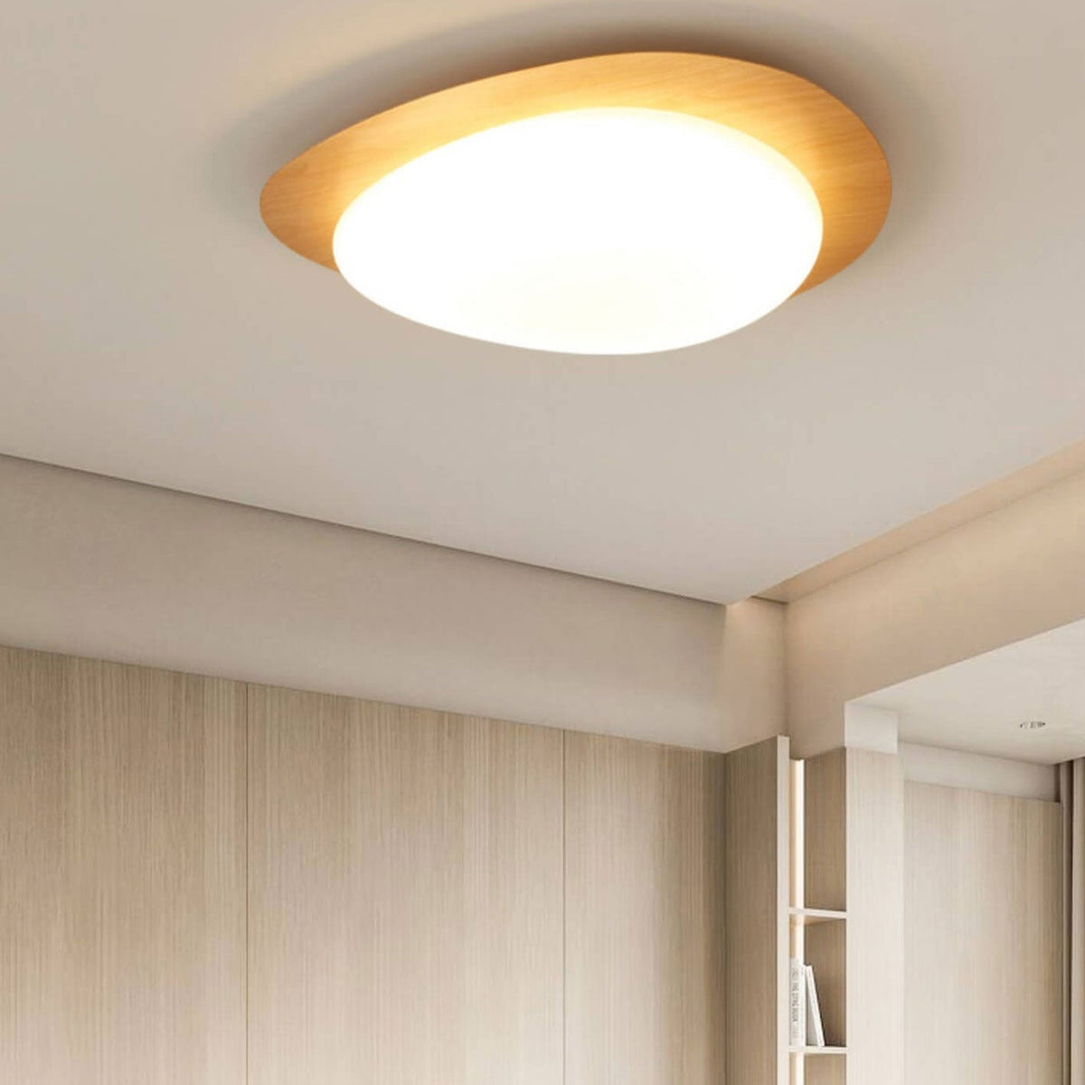 LED plafondlamp met houtafwerking ovaal Scandinavisch design dimbaar warm neutraal koel licht woonkamer | Sulvida