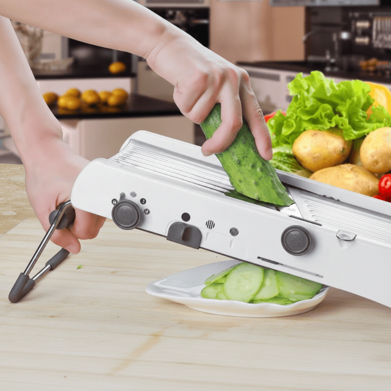 Mandoline coupe-légumes 18 pièces avec épaisseur réglable, lames en acier inoxydable, ustensile de cuisine polyvalent | Sulvida