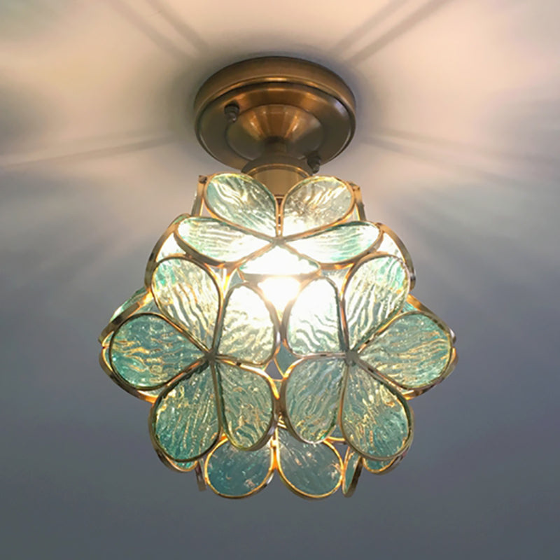 Glazen plafondlamp bloemmotief retro stijl semi-flush ceiling light hallampen glas plafondverlichting | Sulvida
