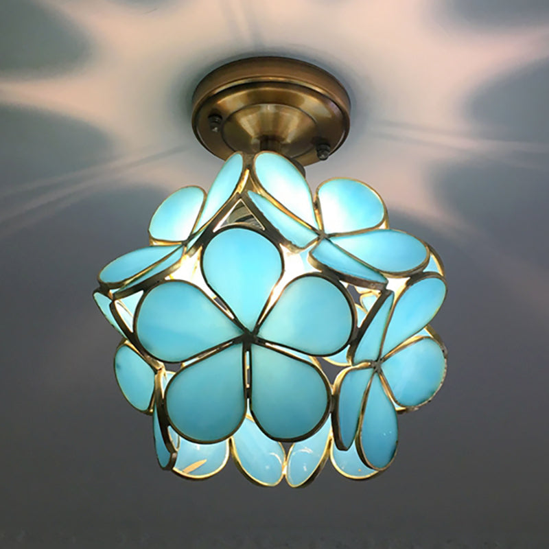 Glazen plafondlamp bloemmotief retro stijl semi-flush ceiling light hallampen glas plafondverlichting | Sulvida