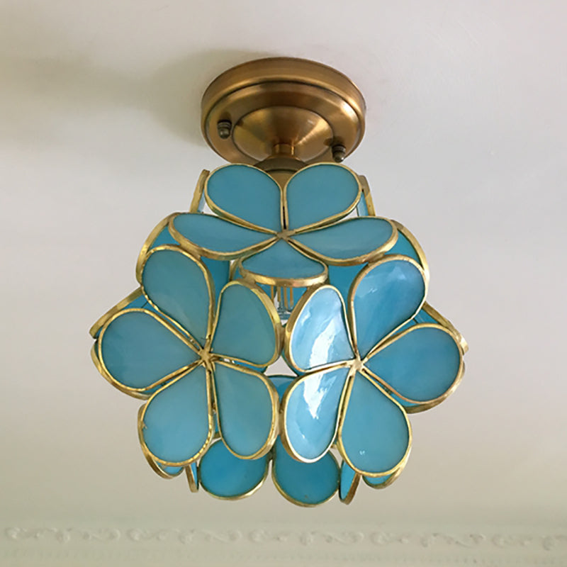 Glazen plafondlamp bloemmotief retro stijl semi-flush ceiling light hallampen glas plafondverlichting | Sulvida