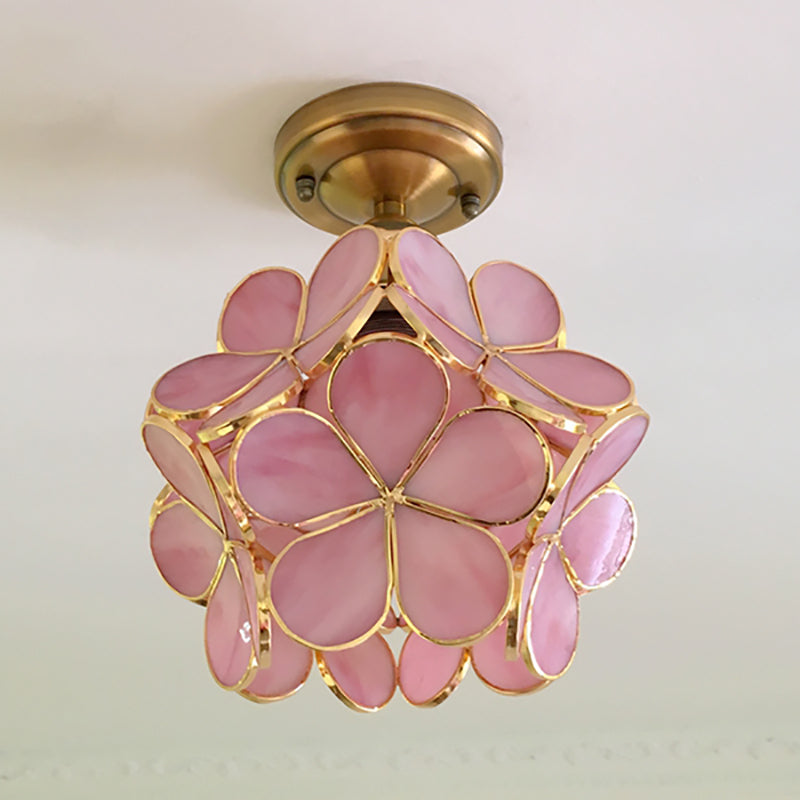 Glazen plafondlamp bloemmotief retro stijl semi-flush ceiling light hallampen glas plafondverlichting | Sulvida