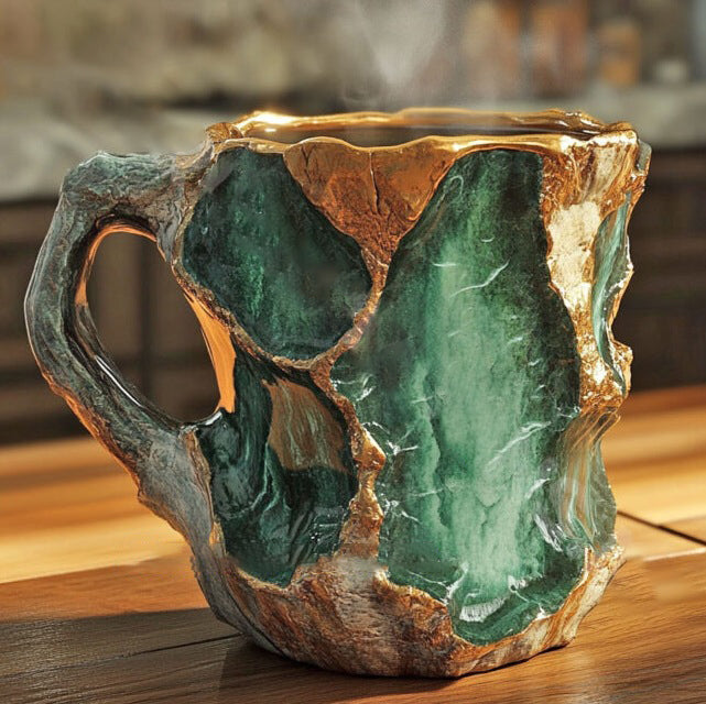 Mineraalkristal koffiebeker met natuurlijke textuur – 350-450 ml handgemaakt keramiek voor warme en koude dranken | Sulvida