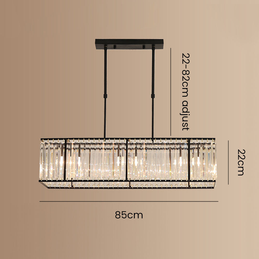 Kristallen Kroonluchter Rechthoekig met E14 Fitting Zwart Goud Eetkamer Keukeneiland Hanglamp Modern | Sulvida