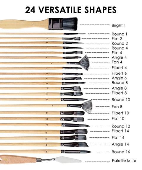 24-delig Penselen Palet mes set Nylon borstels acryl aquarel olie verf kwasten kunst schilderen hobby | Sulvida