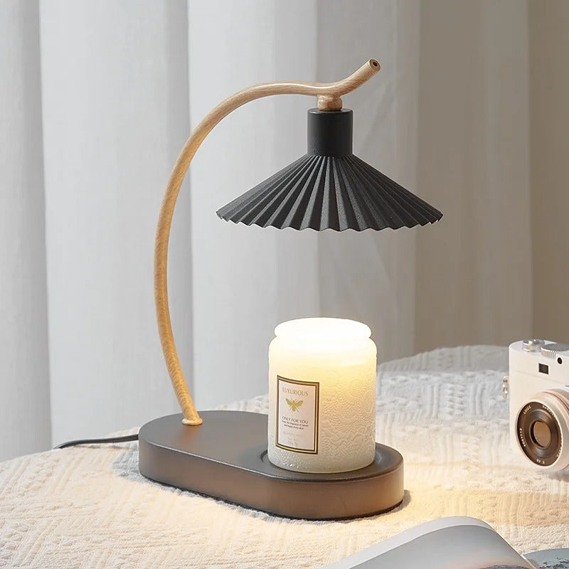 Kaarsenwarmer Lamp met Plissé Kap Metaal Hout 21×31 cm Nordic Warm Licht Sfeervol Interieur Decoratie | Sulvida