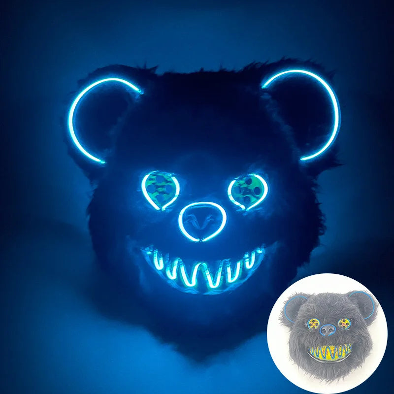 Verlicht Pluche Horrormasker Beer of Konijn met Neon Draad voor Feesten en Halloween Verkleedkleding | Sulvida