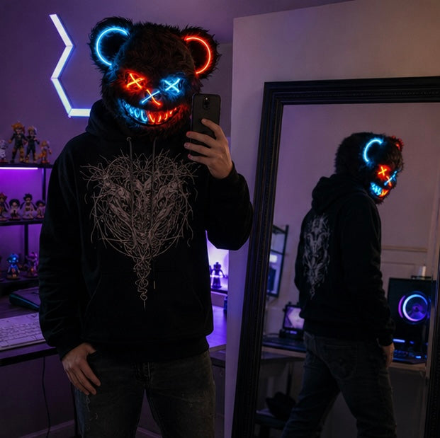 LED Verlichte Horrormask Beer Griezelig Carnavalsmasker Feestdecoratie Cosplay Halloween Props Verkleedpartij | Sulvida