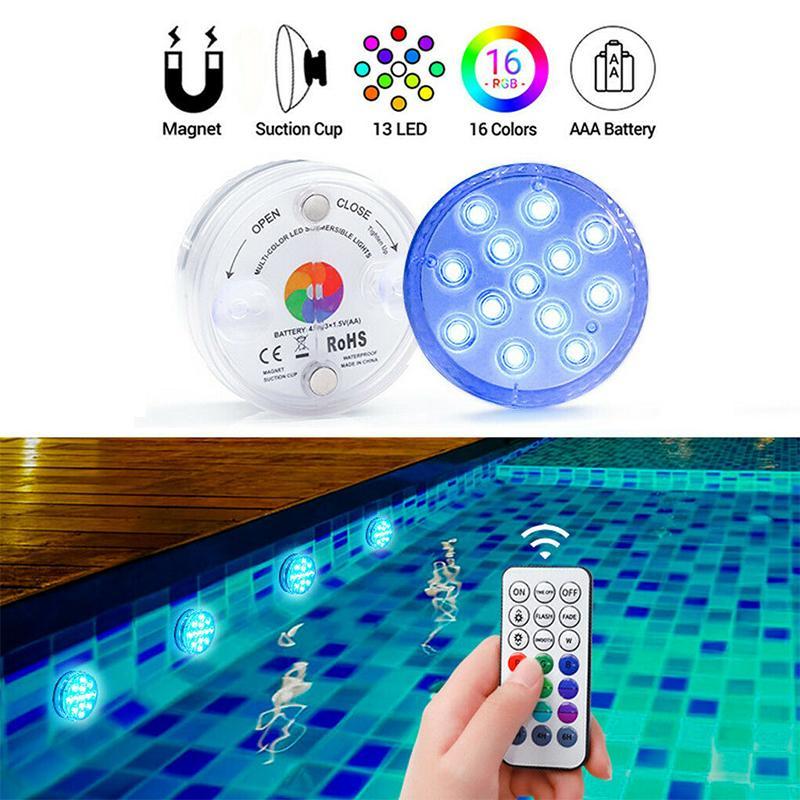 Onderwaterlamp met afstandsbediening LED licht waterdicht met zuignap zwembad verlichting 13 kleuren | Sulvida