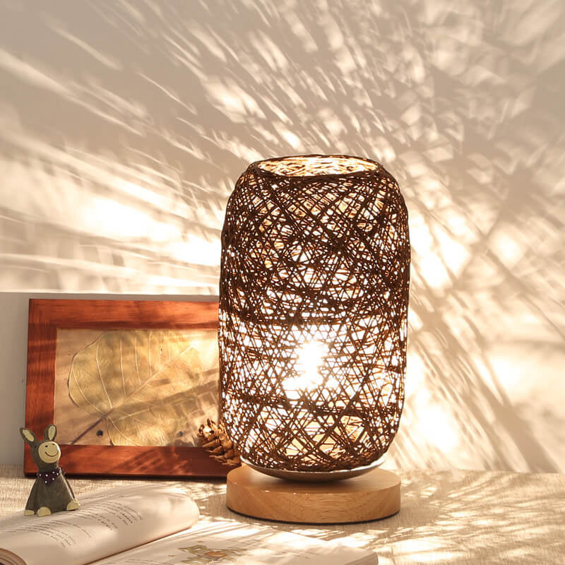 Rotan Tafellamp Japandi Design Hout Metaal Industrieel Sfeerlicht Woonkamer Slaapkamer LED Wooninterieur | Sulvida