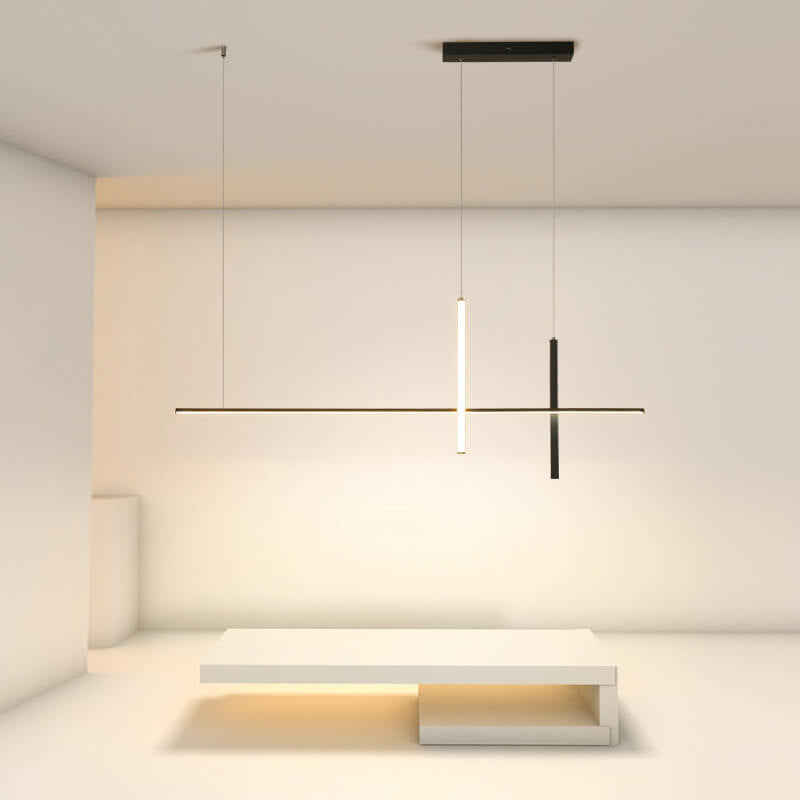 LED-lijnlamp met moderne lijnen voor eetkamer en keuken zwart wit minimalistisch verlichting hangend | Sulvida