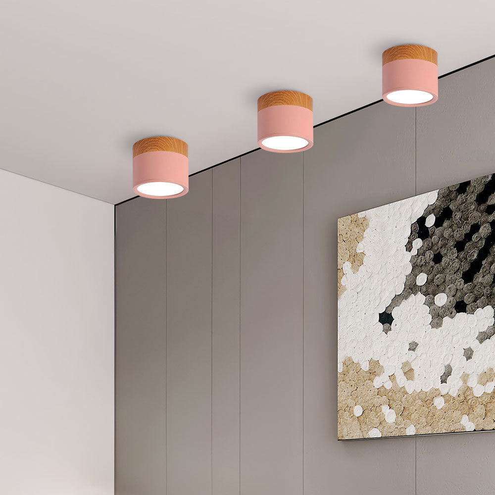 Compacte plafondspot aluminium hout rond warm wit LED verlichting hal woonkamer eetkamer modern Scandinavisch | Sulvida