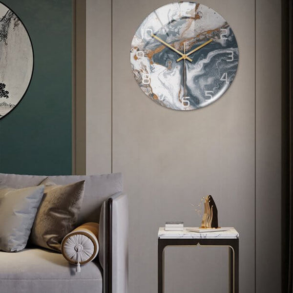 Ronde Wandklok Luxe Gouden Accent Moderne Tijdweergave Stille Uurwerk Klokken Wanddecoratie Interieur Kleur Grijs | Sulvida