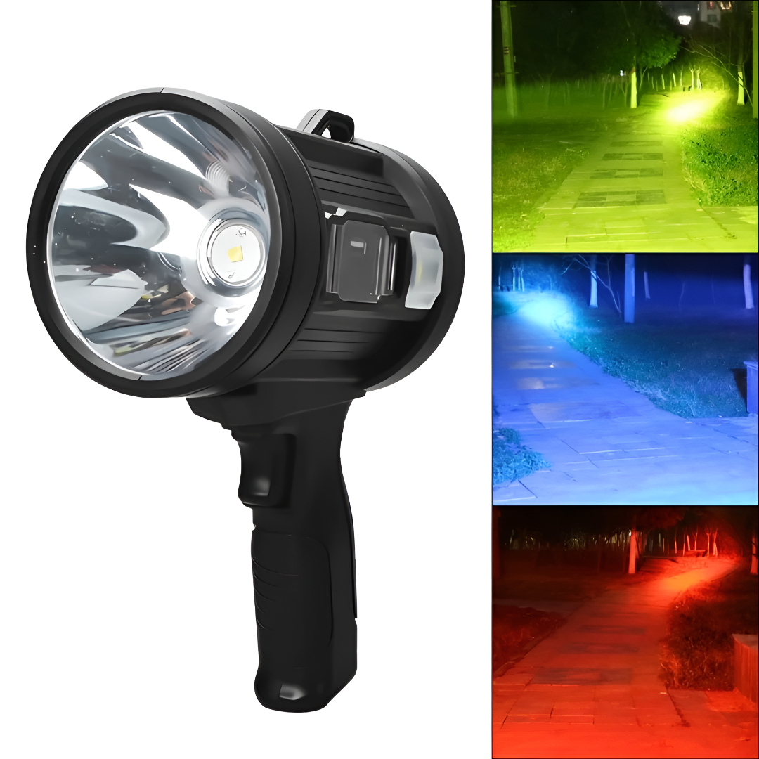 Lampe torche LED rechargeable 100000 lumens, lumière blanche, bleue et rouge, résistante aux intempéries, éclairage d’urgence, plein air, camping | Sulvida