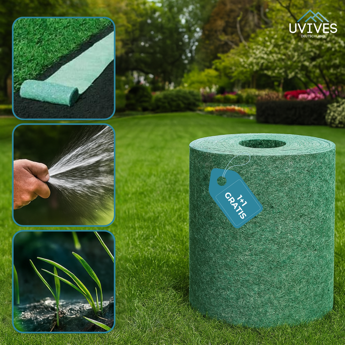Natte à gazon biologique pour une pelouse verte instantanée 300x20cm, à germination autonome, sans creuser, installation rapide au jardin | Sulvida