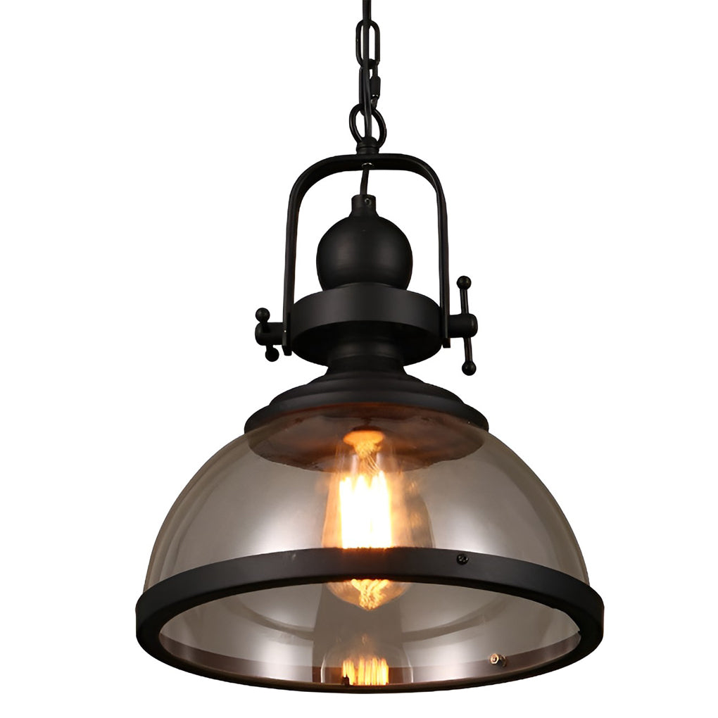Glazen Hanglamp Industrial Ø30cm Komvorm Transparant Glas met Metaal Binnenverlichting Eetkamer Woonkamer | Sulvida