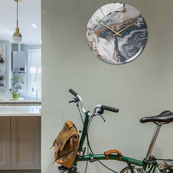 Ronde Wandklok Luxe Gouden Accent Moderne Tijdweergave Stille Uurwerk Klokken Wanddecoratie Interieur Kleur Grijs | Sulvida