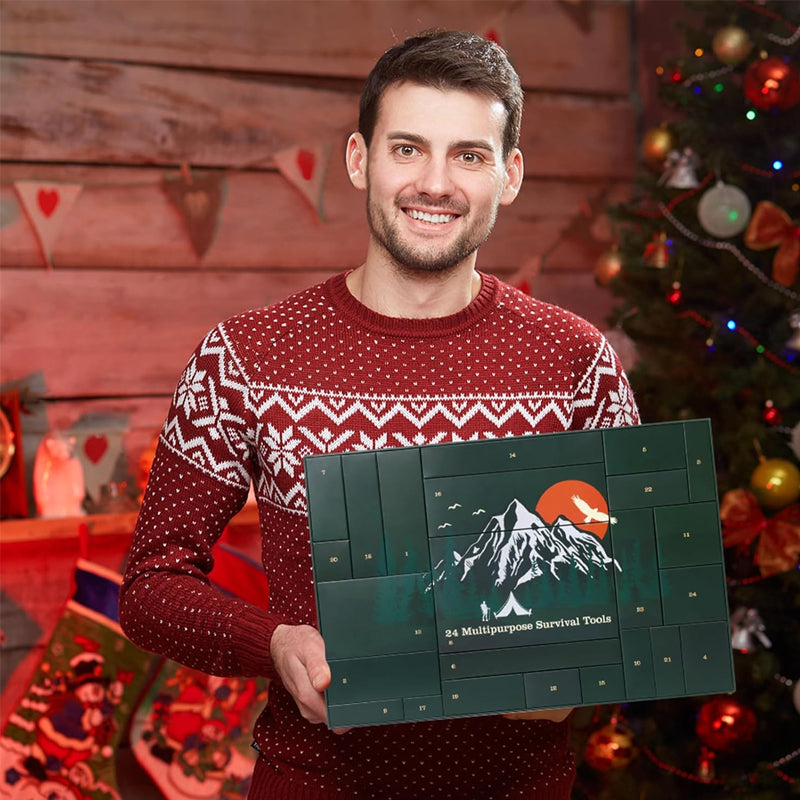 Calendrier de l’Avent kit de survie 24 cases, outils de plein air, équipement de bushcraft et de camping, cadeau de survie en pleine nature | Sulvida