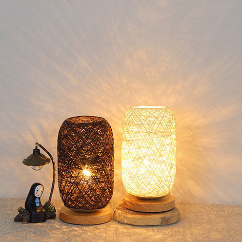 Rotan Tafellamp Japandi Design Hout Metaal Industrieel Sfeerlicht Woonkamer Slaapkamer LED Wooninterieur | Sulvida