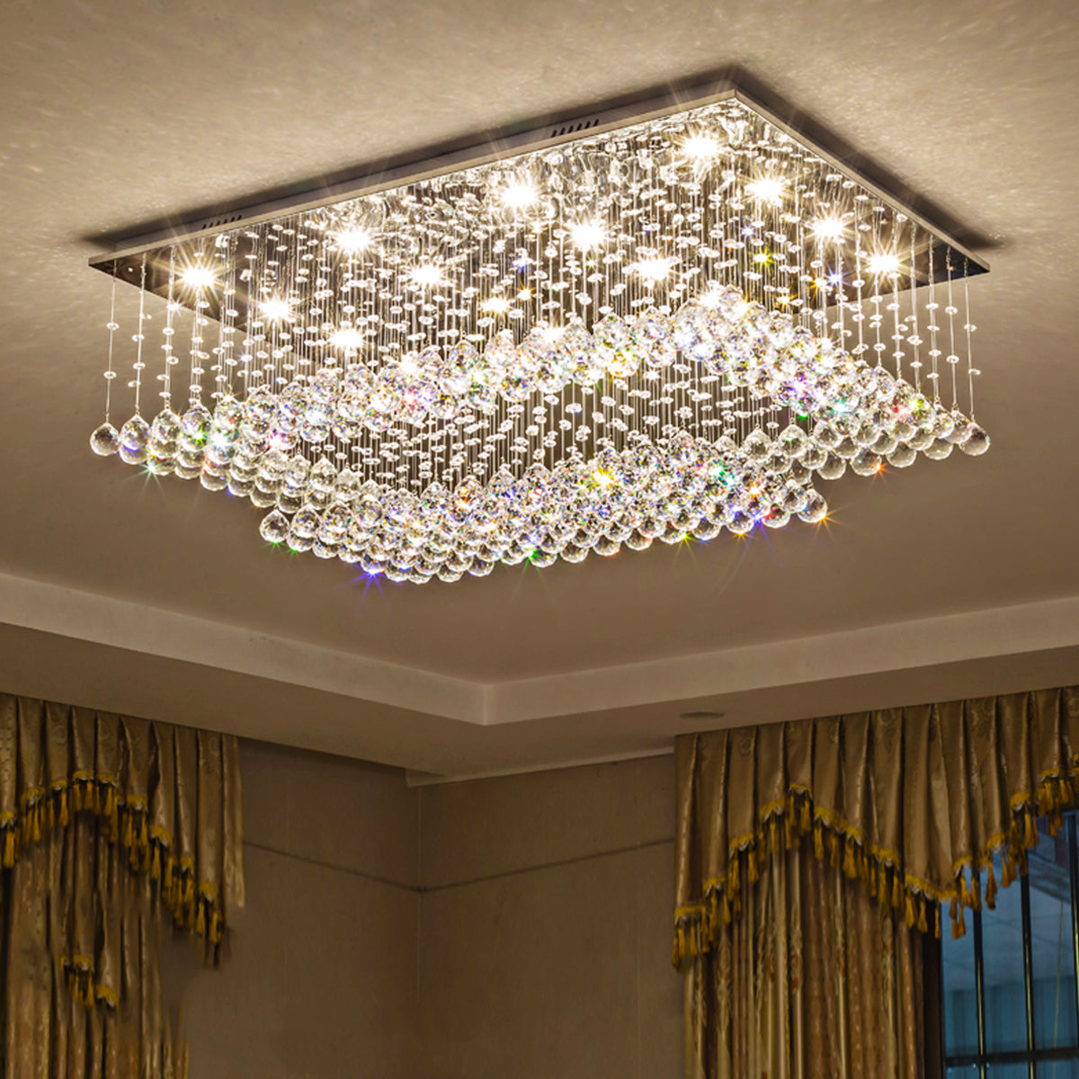 Kristallen Kroonluchter Rechthoekig Wolken Design Chroom Plafondlamp Modern Luxe Eetkamer Hangverlichting | Sulvida