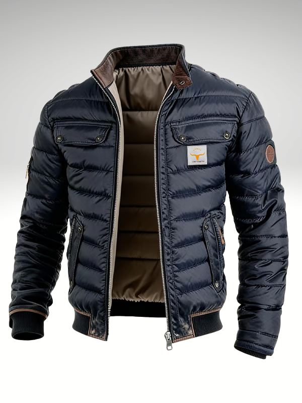 Gewatteerde herenjas met corduroy kraag doorgestikt design warme winterjas heren casual jas koud weer | Sulvida