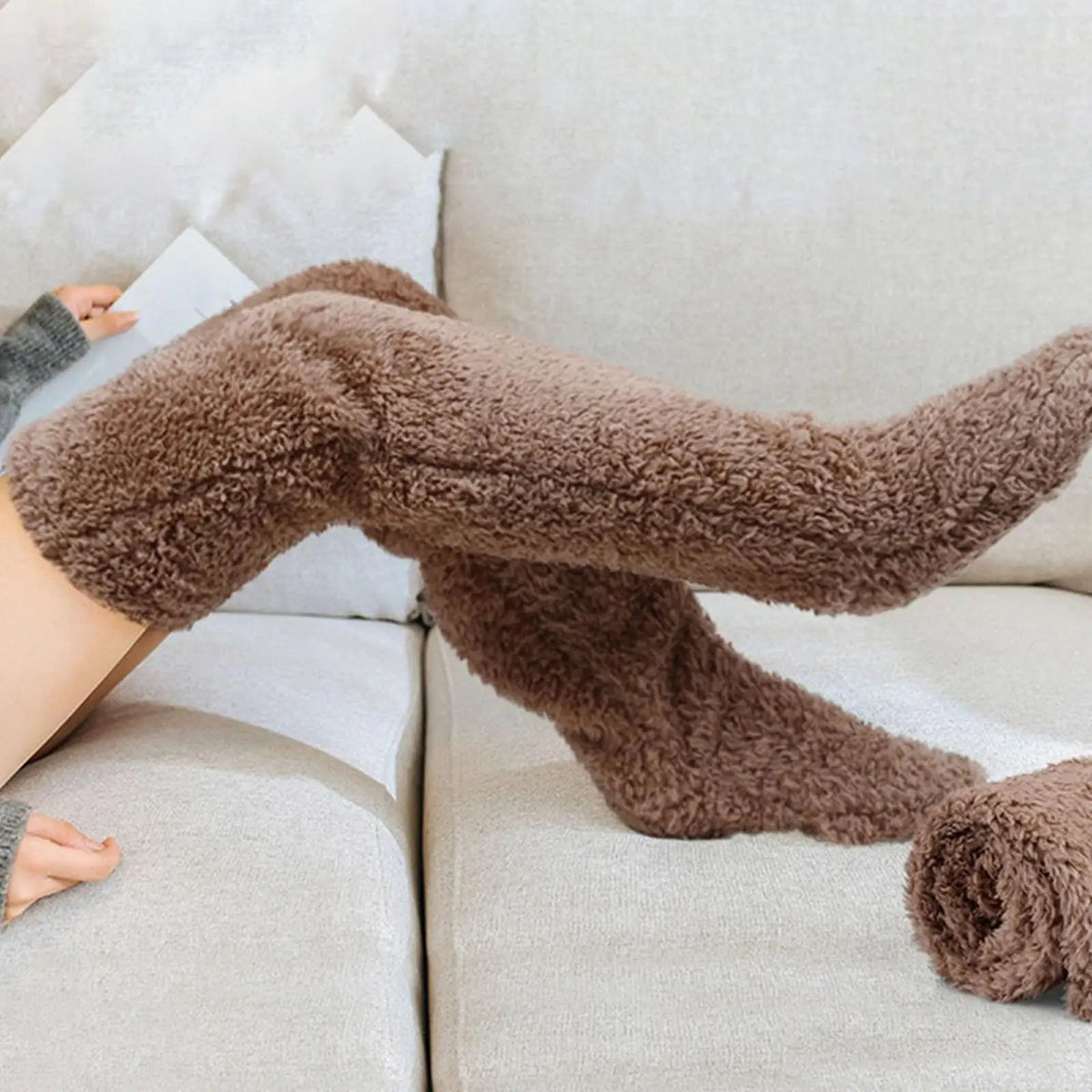 Pluche Bovenbeen Hoge Warme Sokken – Lange Fuzzy Beenwarmers met Open Teen Ontwerp – Comfortabele Winterkousen | Sulvida