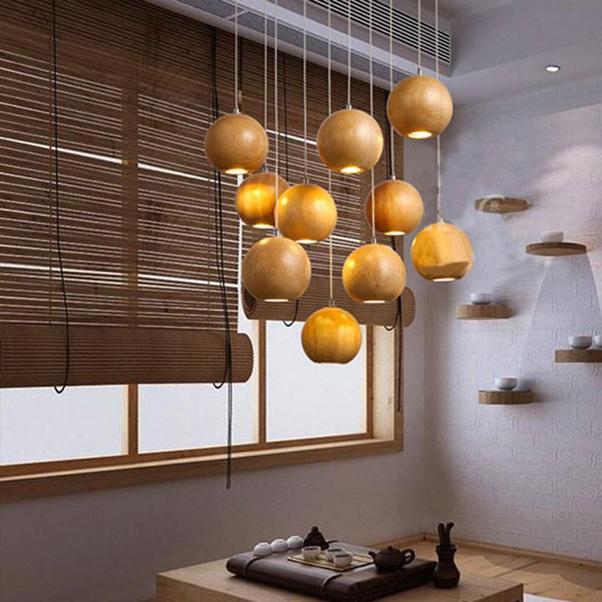 Houten Hanglamp Bol Ø10cm Warm Scandinavisch Design Natuurlijk Hangverlichting Eetkamer Woonkamer Sfeervol | Sulvida