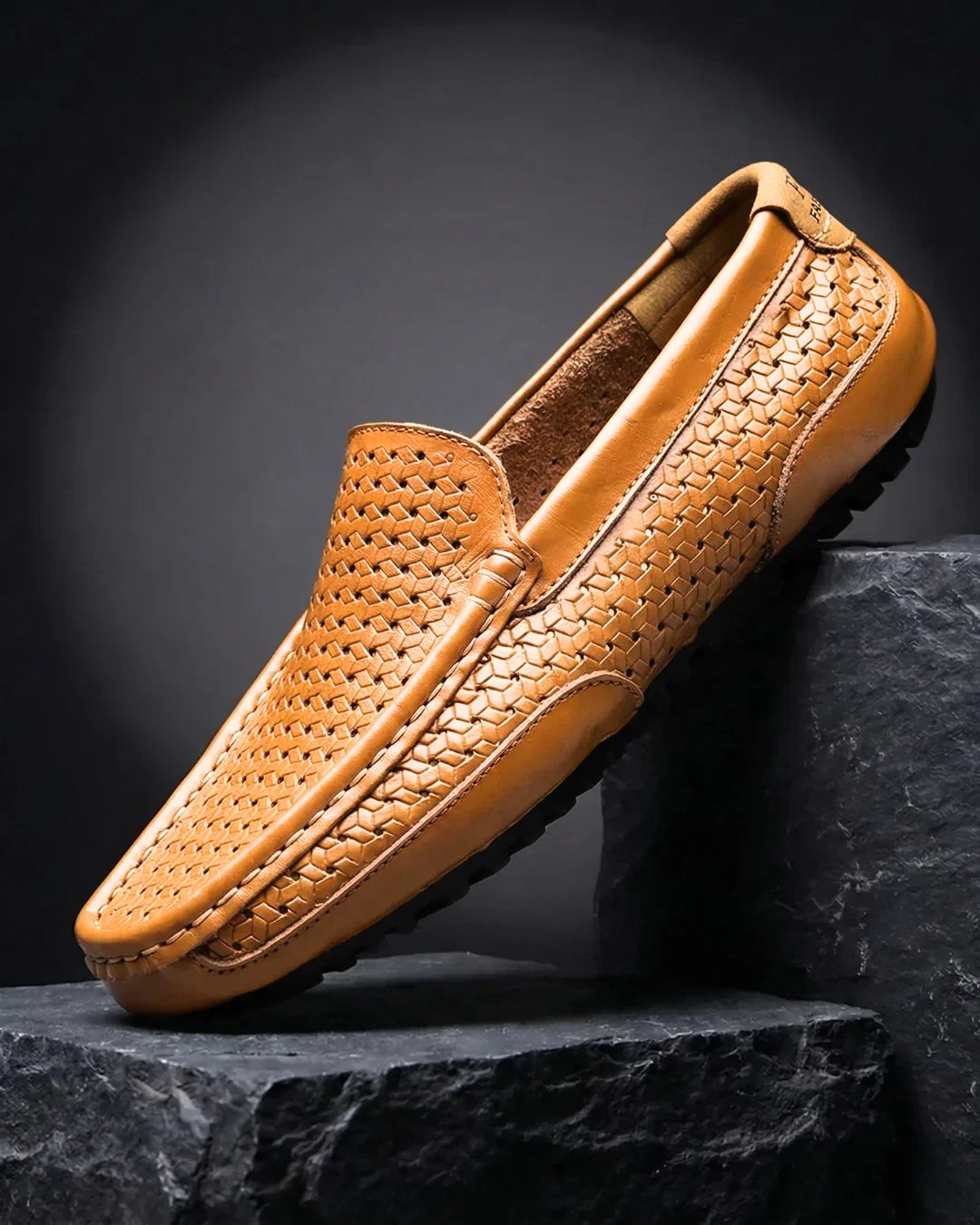 Gevlochten Leren Loafer Heren Handgemaakt Instappers Cognac Navy Zwart Flexibele Zool Casual Zomerschoenen | Sulvida