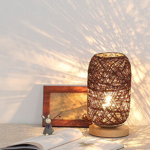 Rotan Tafellamp Japandi Design Hout Metaal Industrieel Sfeerlicht Woonkamer Slaapkamer LED Wooninterieur | Sulvida