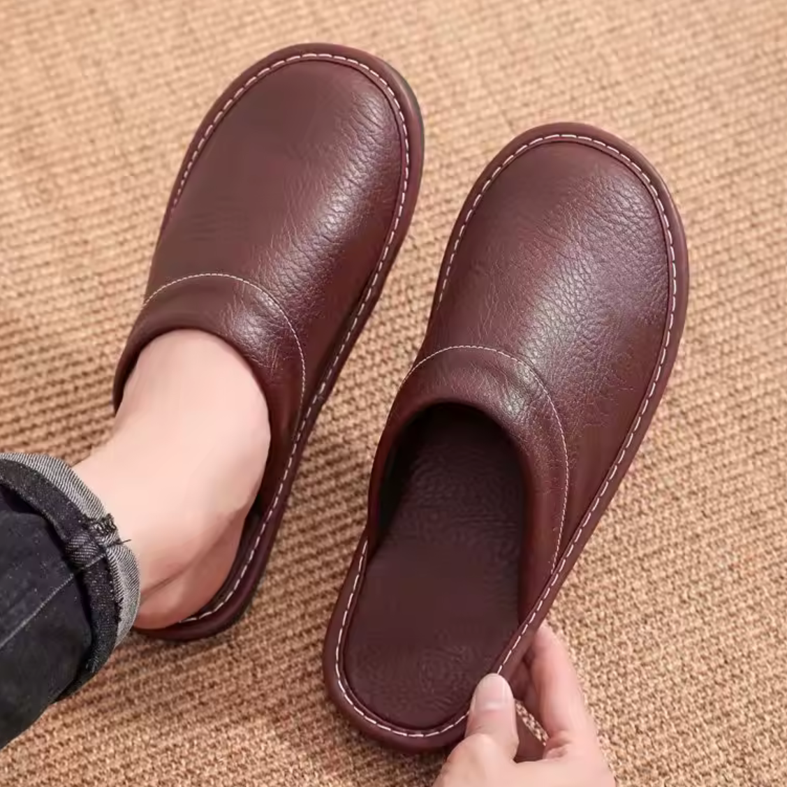 Leren Heren Instappers Open Hiel Antislip Zool Binnenhuis Comfortabel Pantoffels Zwart Bruin Slippers | Sulvida