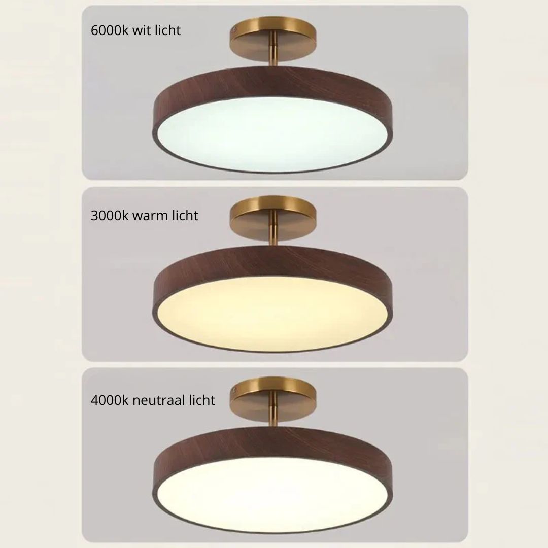 Plafondlamp Scandinavische Stijl Hout & Goudkleurig Montuur Wit Licht D30 × H17 cm Woonkamer Eetkamer | Sulvida